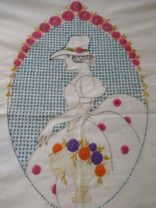 Vintage Embroidered Portrait C1940s ? Bedspread & Pillow Cover