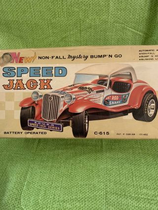 Speed Jack Battery Operated Tin Toy Japan Taiyo Non Fall Mystery Bump & Go W/box
