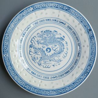 5 Vtg Jingdezhen China Rice Grain Blue White 5 Claw Dragon Porcelain 7 " Plate