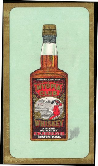 Pre Pro Myopia Club Whiskey Boston Mass Colorful Ad Tradecard Hw Huguley Pre1913