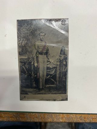 Antique 1850 - 60’s 2.  5 X 4” Tin Photo Of Westpoint Soldier In Uniform Civil War
