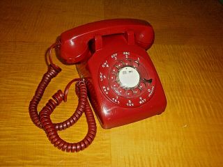 Vintage Bell System Western Electric Red Hot Line Rotary Dial Desk Phone $65