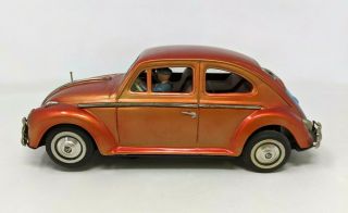 Vtg 1960s Bandai Vw Volkswagen Sedan Red Beetle Bug Tin Battery Operated Toy Car