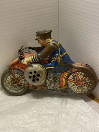 Vintage 1930’s Marx Toy Tin Litho Wind Up Motorcycle Police Tlc