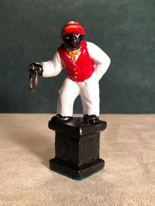 Miniature Solid Cast Black Jockey Lawn Figure,  3 1/2 Inches Hard To Find