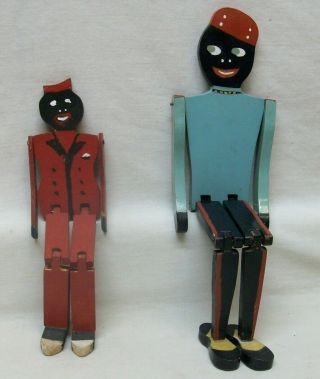 Antique Folk Art Black Americana Two Jig Doll Dancing Minstrel Puppets