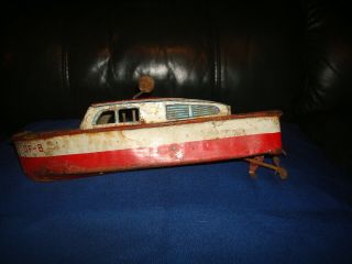 Vintage Tin Litho Boat Made In Japan By Modern Toys