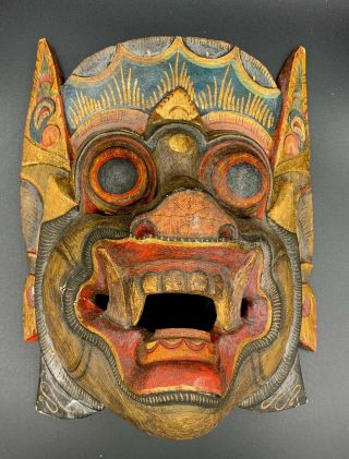 Vintage Indonesian Balinese Wood Carving Art Mask Barong Guardian Topeng Demon