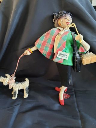 Vintage Klumpe Roldan Woman With Dog Doll Made In Spain 11 "