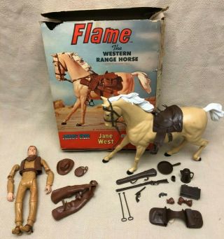 Vintage Marx Johnny Jane West Flame Horse & Action Figures W/ Many & Box