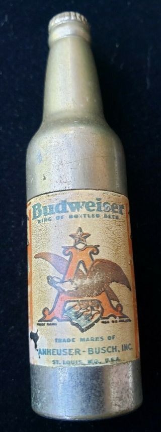 Vtg Budweiser Anheuser - Busch Figural Bottle Lighter Kem Co Pat Appl For