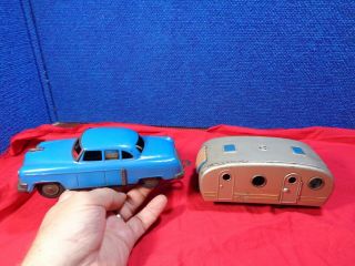 Vintage Tin Litho Toy Car & Camper Trailer 2