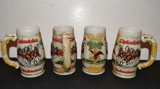 Four Vintage 1983 Budweiser Clydesdale Ceramarte Brazil Promotional Beer Steins