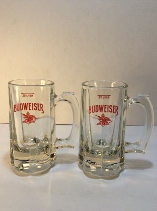 Budweiser Clear Glass Beer Mug Set Heavy Thick Design.  25 Liter Each 5.  75” Tall