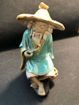 Vintage Chinese Mud Man Two Figurines 1930s 4,  Inches Tall One Stamped China 3