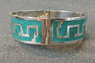 Vintage Taxco Mexico Turquoise Chip Inlay Sterling Silver 925 Bracelet