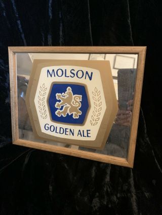 Beer Sign Vintage Molson Golden Beer Mirror - Carnival Prize 10.  5” X 9.  5” 2