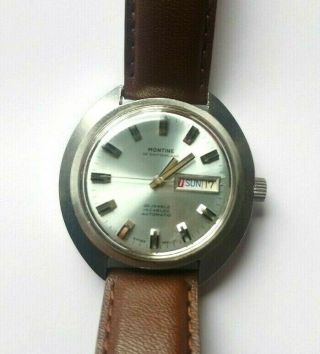 Vintage Montine Mens 25 Jewel Automatic Incabloc As 2066 Ice Blue Dial Watch
