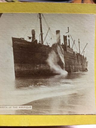 Shipwreck Boat Photo Stereoview Wreck of the Amerique Ship Smoking Early Picture 2