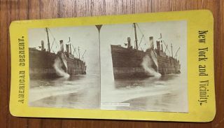 Shipwreck Boat Photo Stereoview Wreck of the Amerique Ship Smoking Early Picture 3