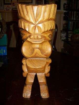 Vintage Mcm Hand Carved Wooden Tiki Statue 12 " (terry Milo?) Wood Hawaii