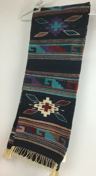 Vintage Rug Zapotec Indian Oaxaca Runner Blue Multicolor 80 X 15.  5 Inches