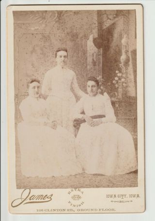 Iowa City Iowa Cabinet Card Photo Three Victorian Ladies James Studio Clinton St