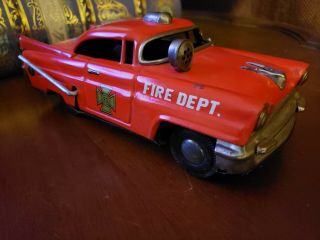 Modern Toys Tin Litho Friction Fire Dept.  Car,  Japan Vintage 1960