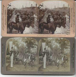 4 Stereoviews Spanish American War,  Rough Riders,  Troop Ships,  1st Illinois Home