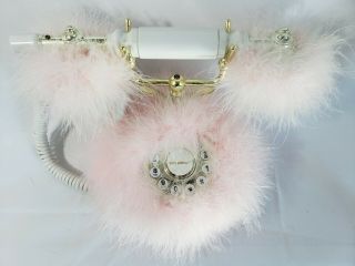 Vintage Pink Fuzzy Landline Bling/Fuzzy Diva Telephone Phone corded 3