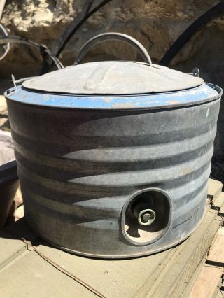 Vintage Rare Igloo Galvanized Steel Water Cooler Camping Wood Handle