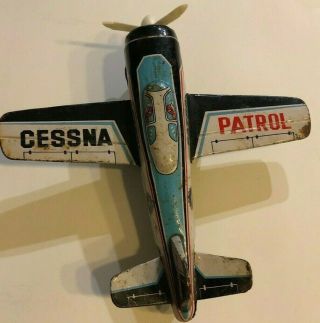Vintage Cessna Patrol Pd Tin Wind - Up Toy Metal Plane Made In Japan