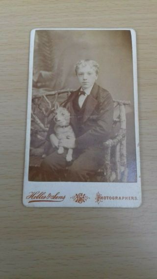 Cdv Cabinet Card Young Boy With His Dog Hellis And Sons Studios London