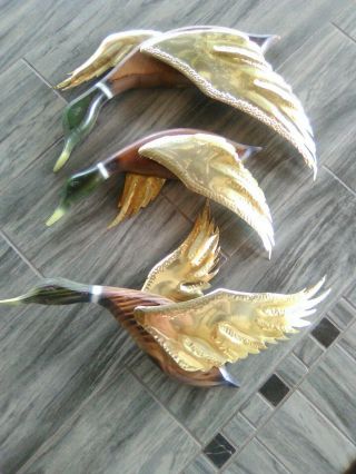 3 Vintage Metal & Wood Flying Duck Home Interior Wall Art Hanging Decor Geese