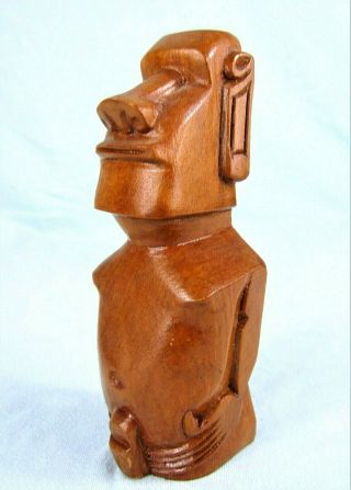 Easter Island Moai Statue Vintage Hand Carved Wood Figurine Rapa Nui Tiki Idol