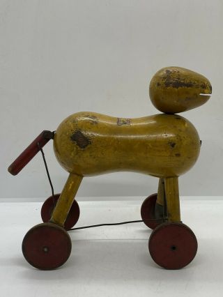 Old Primitive Antique Vintage 1930’s Depression Era Wooden Dog Pull Toy