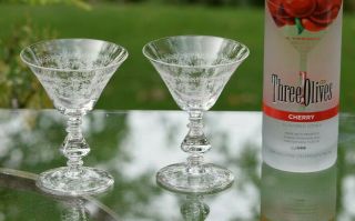 Vintage Etched Cocktail Martini Glasses,  Set Of 4,  Bryce,  Circa 1950 