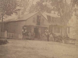Ca.  1880 Early Post Office Store Front W Advertisement Board Tools Workers Etc.
