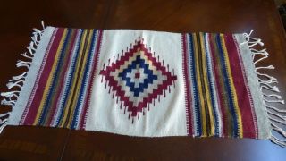 Vintage Zapotec Mexico Weaving Handwoven Rug Mexico 100 Wool 18.  5 " X37 " Fringe