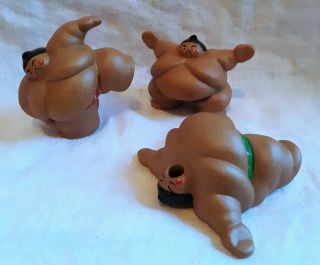 Rikishi Shiko Shikiri Pottery Japanese Sumo Wrestler Ceramic Figurines Set Of 3