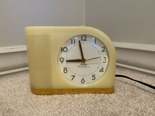 Vintage Mcm Art Deco Yellow Big Ben Moon Beam 43000 Alarm Clock Midcentury