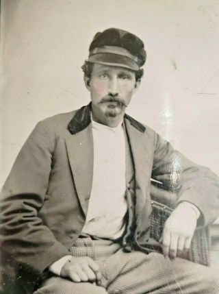 Identified Handsome Man Goatee Hat 1/6 Plate Tintype Antique Photo Nichols