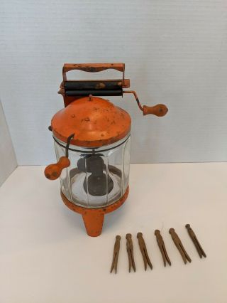 Vintage 1930’s Wolverine Toy Washing Machine,  Wringer,  Clothes Pins Glass Metal