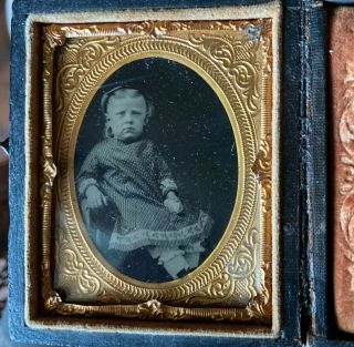 Antique Civil War Era Tintype Photograph Young Girl With Name In Case