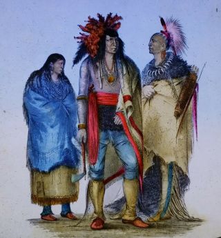 Group Of Indians / Native Americans,  Drawing,  C1900 Magic Lantern Glass Slide