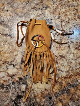 Quilled Medicine Wheel Tobacco Pouch - Native American - Lakota - Sioux