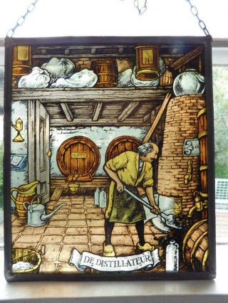 Vintage Stained Glass Lead Light Window Hanging Panel The Mediaeval Distiller