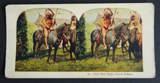 Chief Bald Eagle Native American Sioux Indian Antique Real Photo Stereoview Card