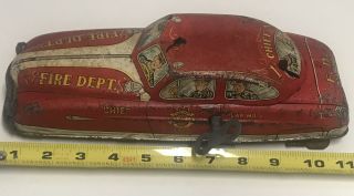 Vintage Marx Tin Litho Fire Chief Wind - Up Car
