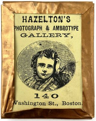Pretty Civil War Era Lady 1/9 Plate Ambro Hazelton ' s Boston Card Advertisement 2